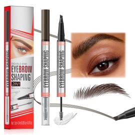 Eyebrow Pencil And Eyebrow Gel Clear, 2 In 1 Microblading Eyebrow Pen With 4-Tip Waterproof,Brow Gel For Brow Lamination, Magic Eyebrow Pencil Natural Makeup Smudge-Proof (02# Dark brown)