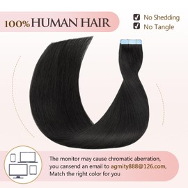 AGMITY AGMITY Tape in Hair Extensions Human Hair 14 inches Jet Black 20pcs 40g/pack Straight Seamless Weft Skin Invisible Thick Human Hair Tape in Extensions(14 inches #1 Jet Black)