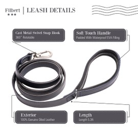 Filbert Genuine Oiled Leather Dog Leash, Leather Leash for Small, Medium, Large Dogs Training, Soft and Comfortable, Durable, Heavy Duty, Navy