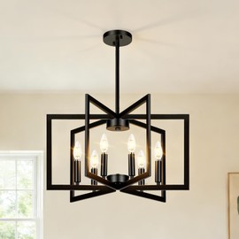 GOEBLESON 26" Black Chandelier for Dining Room, 6-Light Dining Room Light Fixtures Over Table, Easy Installation, Adjustable Height, Hanging Pendant Light Fixture for Kitchen, Entryway B03DT05