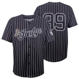 Hammer of Judge 99 Baseball Jersey Embroidered Patches Sewn Black with White Stripes(L,Black & Stripes)