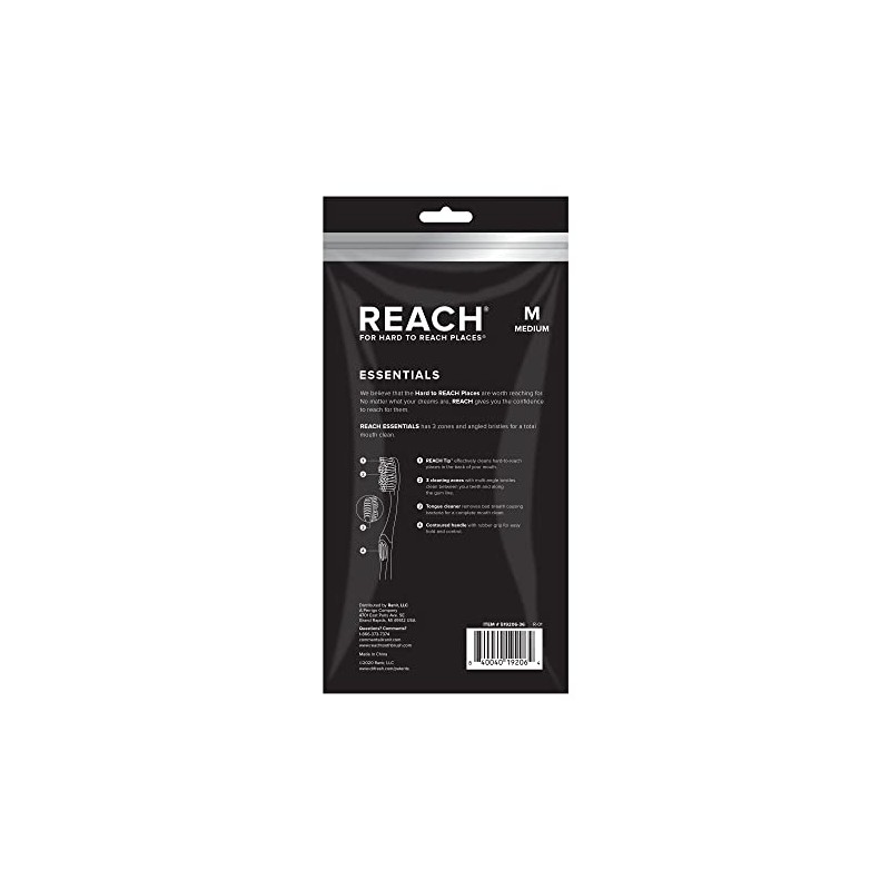 Reach Essentials Toothbrush with Toothbrush Caps, Multi-Zoned Angled Soft Bristles