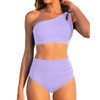 Women High Waisted Bikini - One Shoulder Bathing Suit Tummy