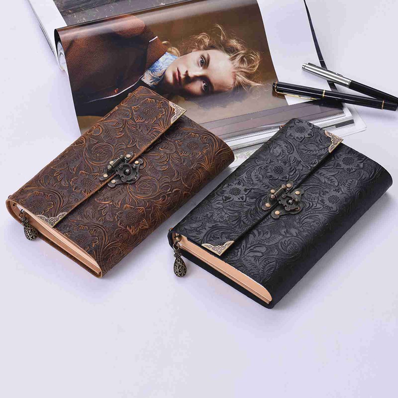 Handmade Embossed Pattern Soft Leather Journal Travel Notebook with lock