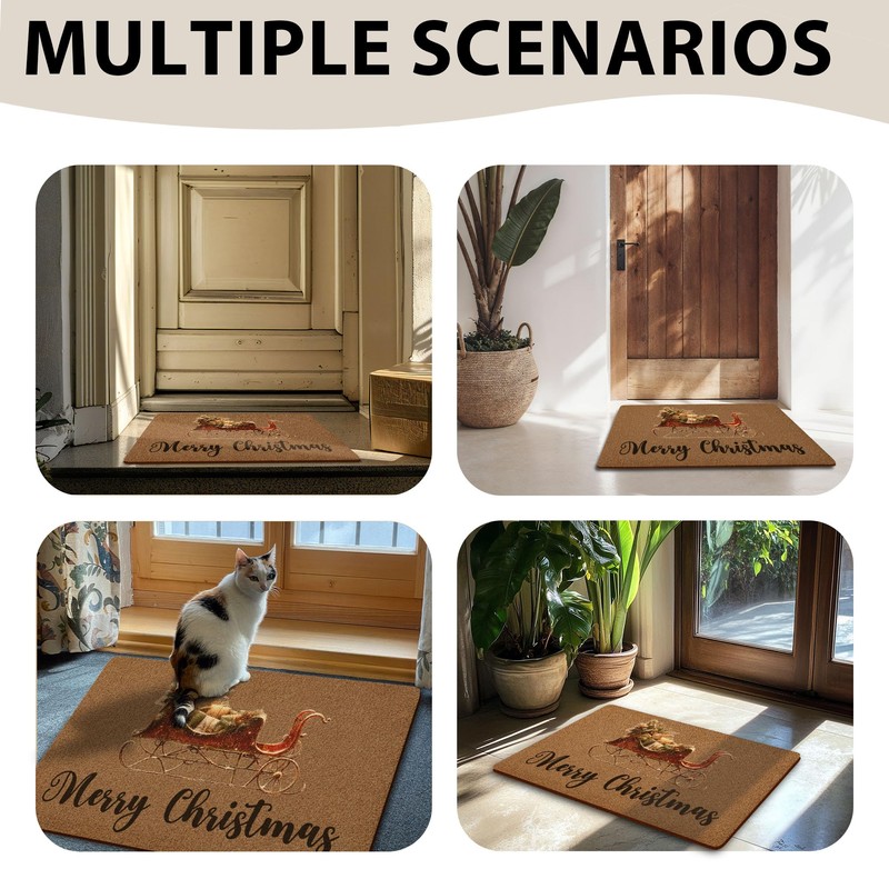 Rustic Sleigh Doormat, Merry Christmas Welcome Mat Artificial Coir Non