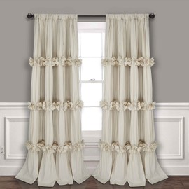 Homechoice Decor Room Divider Window Curtains, Boho Ruched Blackout Window Treatments with 3 Rows of Butterfly Flowers, Rustic Rod Pocket Drapes for Living Room, 100" W x 84" L, Camel (LQ-30)