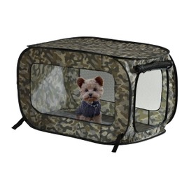 Beatrice Home Fashions Portable, Collapsible, Pop Up Kennel Travel Cat and Dog Crate, 36" L x 22" W x 22" H, Camo Green