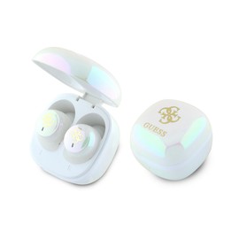 CG Mobile Guess Bluetooth Headphones TWS + Docking Station Iridescent 4G Printed Logo White