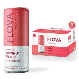 Flova Grapefruit Energy Drink, All Natural, Electrolytes and Minerals from Coconut Water, 4 Simple Easy to Pronounce Ingredients, 99% Juice, Pack of 12 Cans