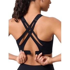High Impact Sports Bra for Women – High Support Molded Cups, Adjustable Straps & Back Closure, Cross, Workout & Running Bra Black