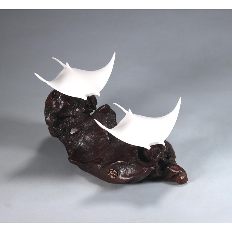 Manta Ray Duo Sculpture by John Perry 12 inches Long