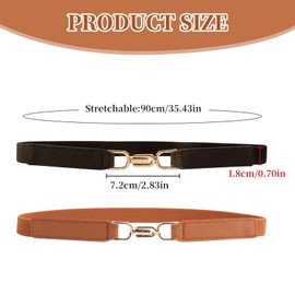Bettinay 2PCS Thin Belts for Women, Gold Buckle Ladies Adjustable Thin Waist Belt for Dresses