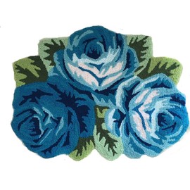 Abreeze 3 Rose Rug Blue Rose Rug Non-Slip Doormat Durable Bathmat