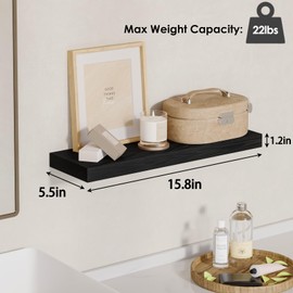 Fixwal Fixwal Floating Shelves for Wall, Wall Mounted Rustic Wood Shelves for Bathroom, Living Room, Bedroom and Kitchen, Wall Shelves for Storage,Books,Room Decor (Black, Set of 4, 15.8 Inch)