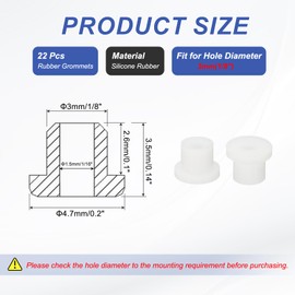 PATIKIL Silicone Rubber Grommet, 22 Pcs 1/8"(3mm) Drill Hole, 1/16"(1.5mm) Inner Dia. Top Hat Wire Gasket Rubber Hole Plug for Wiring Irrigation System Firewall, White