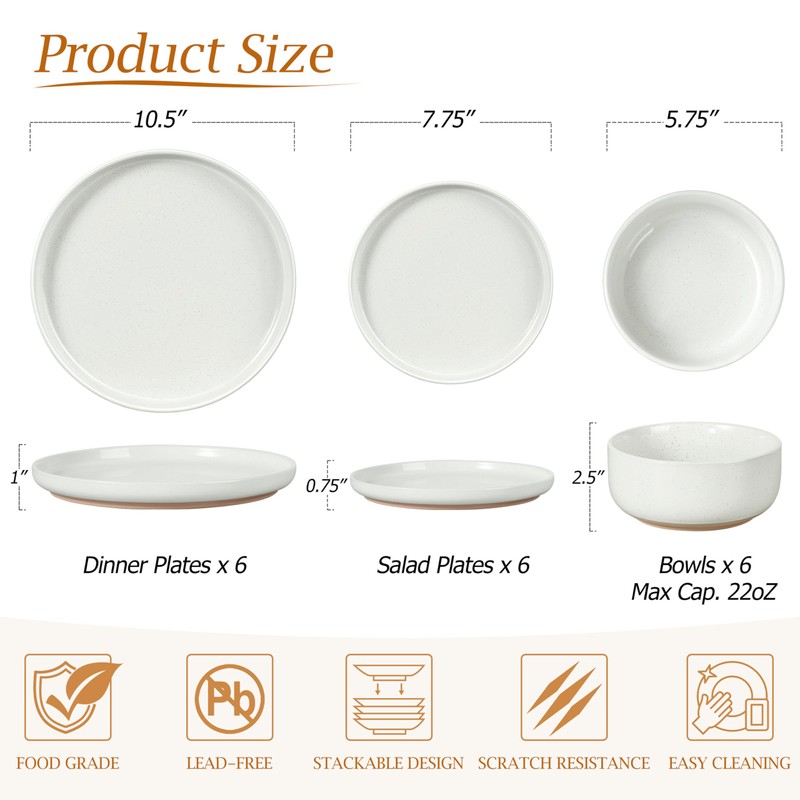 LIANYU 18-Piece Dinnerware Sets for 6, Stoneware Dinner Plates and