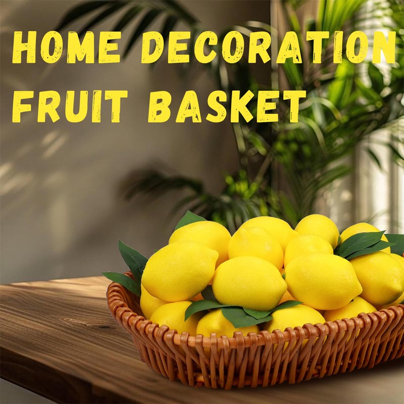 Lorigun 48 Pcs Fake Yellow Lemons with Leaves, Artificial Yellow
