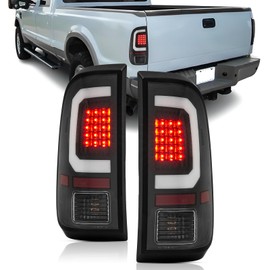 LED Tail Light Assembly Compatible with 2008-2016 Ford F250 F350 Super Duty Taillights Rear Brake Lamp, C-Type LED Tube, Black Housing Clear Lens