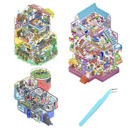 Yuanchu 3 Sets DIY 3D House Stickers, 297 X 175mm Sticker Therapy Stickers with 1 Tweezers Large Size Sticker Room Scene Animal Sticker Scenes for Adults Handcraft Gifts for Birthday Party Favors