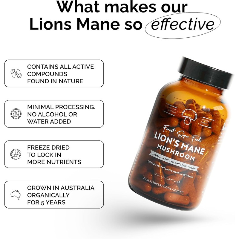 Forest Super Foods Australian Grown Lions Mane Medicinal Mushroom Capsules