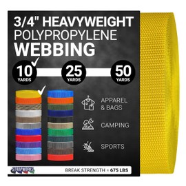 Strapworks Heavyweight Polypropylene Webbing - Heavy Duty Poly Strapping for Outdoor DIY Gear Repair, 3/4 Inch x 10 Yards, Yellow