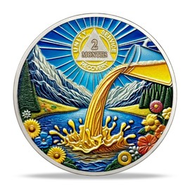 2 Month Sobriety Coin Gifts | Pouring Wine Sobriety AA Coins - HA AA Chip Medallion with Serenity Prayer | Narcotics Alcoholics Anonymous Gifts for Anniversary Year for Men & Women in Recovery