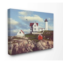 Stupell Industries Nubble Break Water Rocks White Lighthouse with Seagull Canvas Wall Art, 24 x 30, Multi-Color