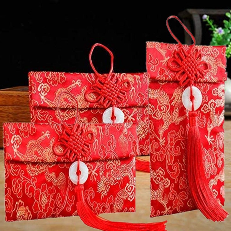 2 x Red Chinese Elements Silk Envelopes for Wedding New