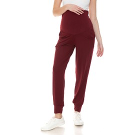 Leggings Depot Women's Maternity Pants Over The Belly Pregnancy Joggers Casual Lounge Pants (Burgundy, Medium)