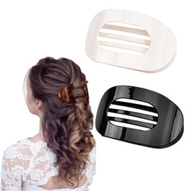 Flat Hair Clips Round Lay Down Hair Claw Clips for Women Girls,Comfortable Curved Flat Clips,French Strong Hold Hair Barrettes for Thick Thin Hair,Secure Inner Teeth Hair Claw Clips (C 2PCS)