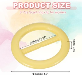 PATIKIL 8 Pcs T-Shirt Tie Clips, Plastic Silk Scarf Ring Clip Waist Knotted Buckle Rings Fashion Round Circle Buckles for Women Clothing Scarves Hat Decor Wrap Holders, Yellow