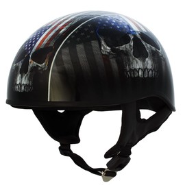 Milwaukee Leather Hot Leathers HLD1042 Gloss Black 'Warrior Bullet' Advanced DOT Approved Skull Half Helmet for Men and Women Biker - Small
