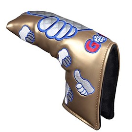Premium PU Leather Scotty Cameron Odyssey Putter Cover Magnetic Closure GoodJob Embroidery Pin Type (Gold)