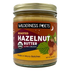 Wilderness Poets, Organic Roasted Hazelnut Butter - (8 Ounce) - One Ingredient, Ultra Creamy Gluten Free, Non GMO, No Salt, No Sugar - Glass Jar
