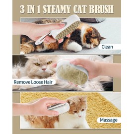 Frelara Cat Steam Brush for Shedding - 3 in 1 Steam Cat Brushes for Grooming and Massage - Adjustable Cat Brush with Steam for Dogs, Removing Tangled and Loose Hair (White & Gray)