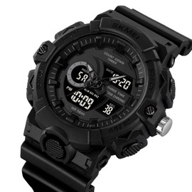 FANMIS Men's Digital Analog Outdoor Sports Watches Multi Function Military Waterproof Watch for Men LED Casual Stopwatch Alarm Tactical Army Watch Backlight, Alarm, Stopwatch (Black)
