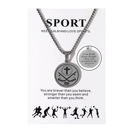 Blue Drop Sport Cross Necklace for Women Men Volleyball Basketball Hockey Baseball Soccer Rugby Pendant Necklace I Can Do All Things Jesus Necklace Bible Verse Christian Faith Religious Jewelry