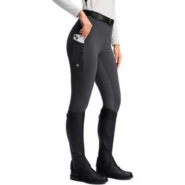 SANTINY Women's Horse Riding Pants Zipper Pockets Silicone Full-Seat Breeches Equestrian Schooling Tights for Women (Dark Grey_L)