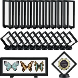 giteo bedding 15PCS 3D Floating Frame Display Case, Black Challenge Coins Holder Stands, Multi-Functional Transparent PE Jewelry Storage Box Frames for Medallions, Coin, Medals