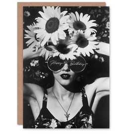 Artery8 Birthday Card Daisy Flower Crown Lady Spring Fashion For Her Gran Sister Niece Daughter Wife Woman Greeting Card
