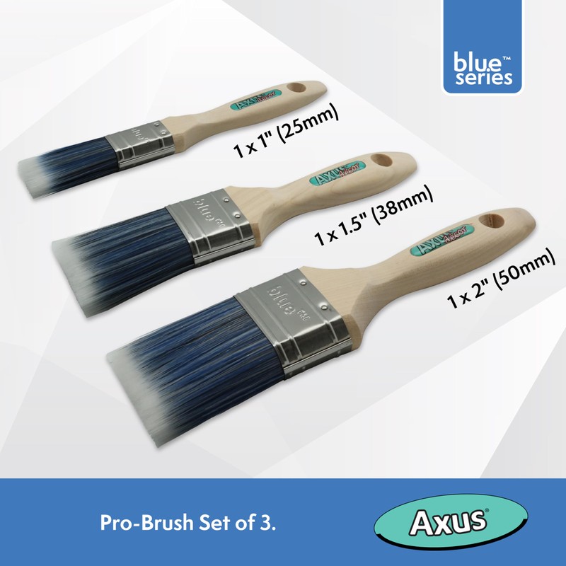 Axus Decor Pro Paint Brushes (blue) Set Of 3-1", 1.5",