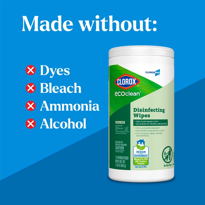CloroxPro Clorox EcoClean Disinfecting Wipes, 75 Count, Pack of 3