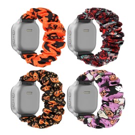 20mm Scrunchie Bands Compatible with Gizmo Watch 3 2 1/ Gabb Watch 3 2 1 and SyncUP Watch, Solo Loop Cute Stretchy Gizmo Watch Band (Skull + Purple Pumpkin + Pumpkin + Bat)