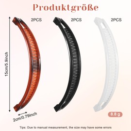 Banana Clip Set of 6 Women's Banana Clip Hair Large Banana Hair Clip 15 cm / 5.9 inch x 2 cm / 0.79 inch, Clip for Thin Hair with Hair Accessory for Everyday and Party