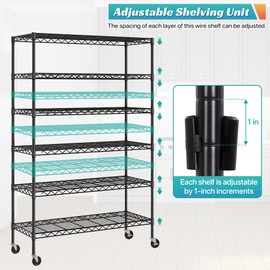 WYGMAV 6 Tier Storage Shelves, 18" D x 45" W x 82" H Heavy Duty Storage Racks Shelving, Adjustable Metal Shelves Steel Standing Shelf Units, Wire Shelf for Warehouse, Garage, Black