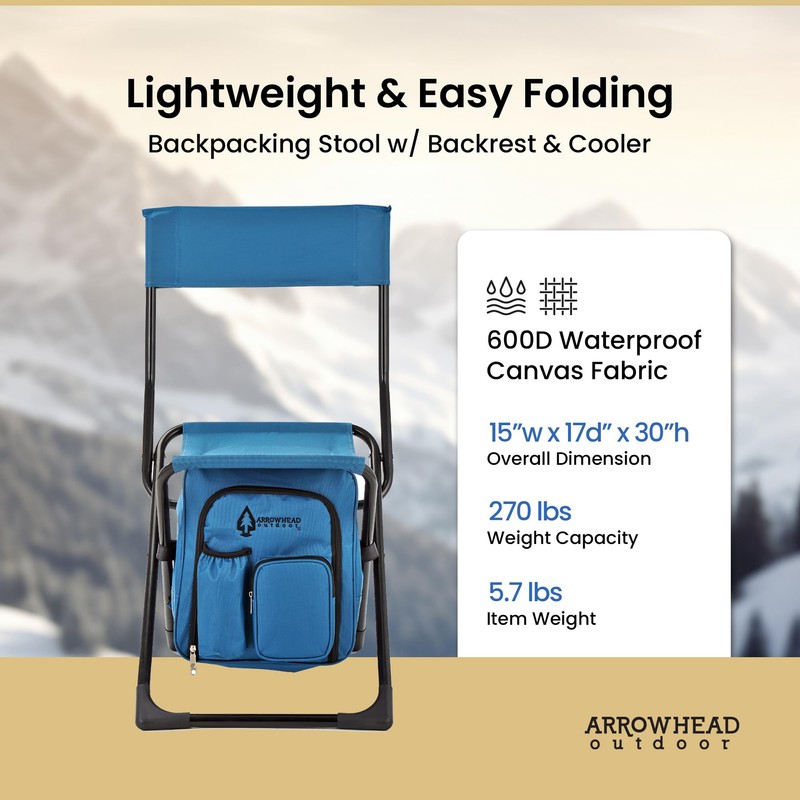 Arrowhead Outdoor Multi-Function 3-in-1 Compact Camp Chair: Backpack, Stool &