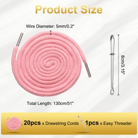 uxcell 20pcs Drawstring Cords 51" Replacement Drawstring Hoodie String Sewing Tool with Easy Threader for Hoodie Sweatpants Jackets Pants Hats Coats Bags, Light Pink