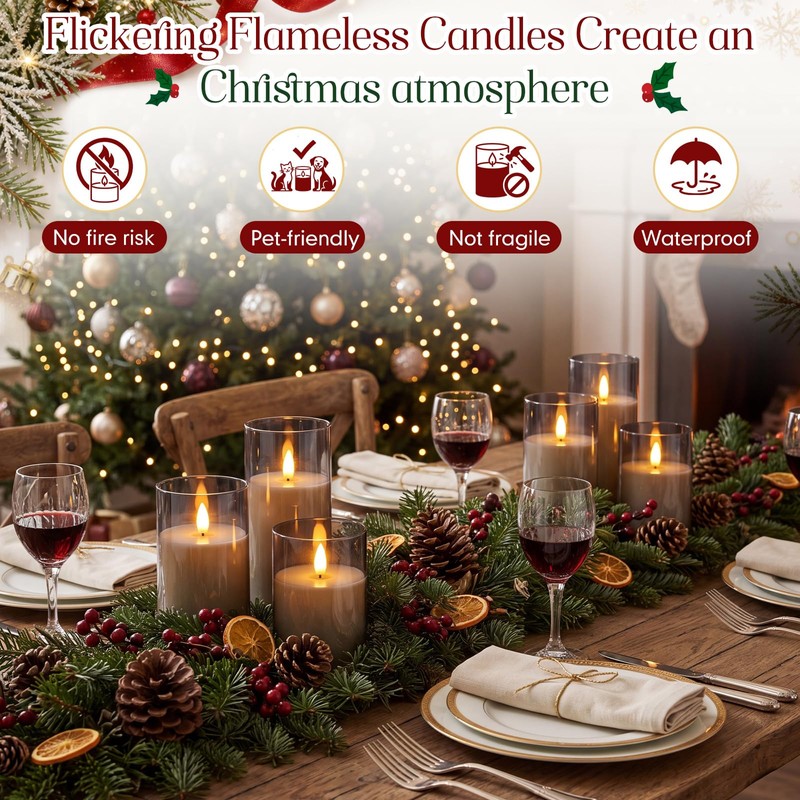 Retisee 6 Pcs Fall Flickering Flameless Candles, Acrylic Battery Operated