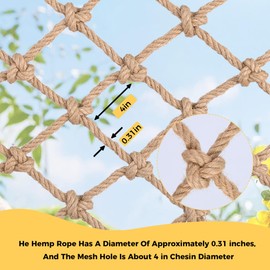 Jute Hemp Rope Net,Heavy Duty Natural Safety Rope Netting Balcony Stairs Fence Garden Playground Protection Net Indoor & Outdoor Decoration Rope Netting (3FT*13FT)