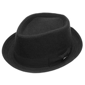 Porkpie Fedora Men's Vintage Style Wool Blend (S/M, F2292BLACK)